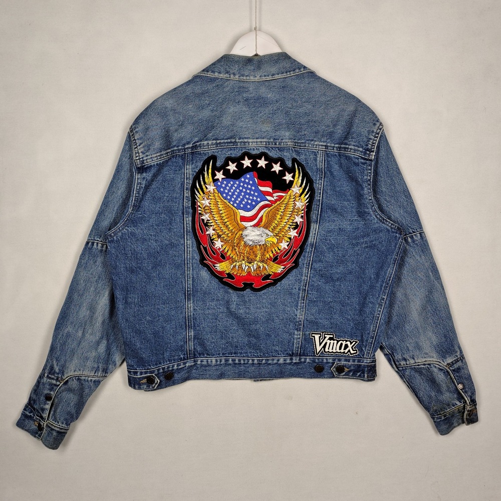 Vintage Calvin Klein Denim Jacket XL Eagle Flag Patch Vmax Blue Trucker HK